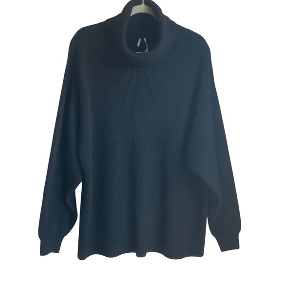 Free People Med Black Turtleneck Soft Sweater Oversized Relaxed Boxy Chunky - Picture 1 of 7